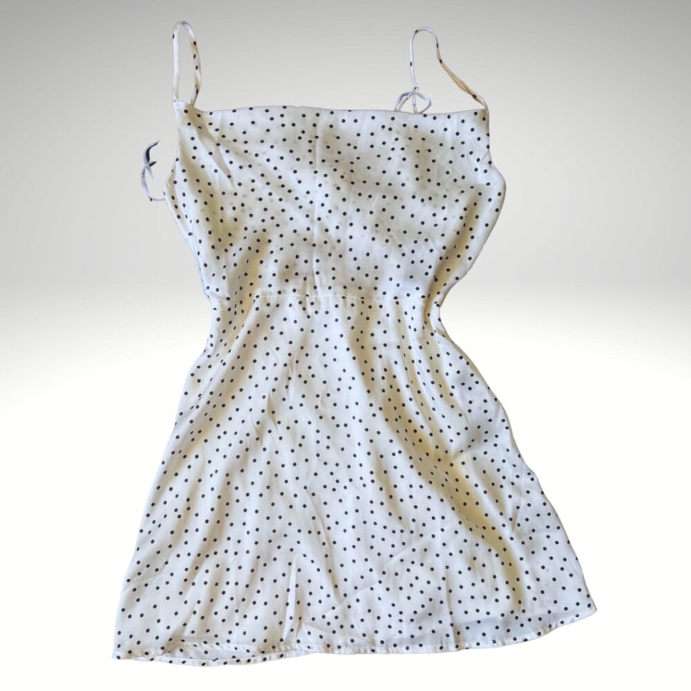 Lulus Polka Dot Satin Mini Dress White Black NWT Size Small